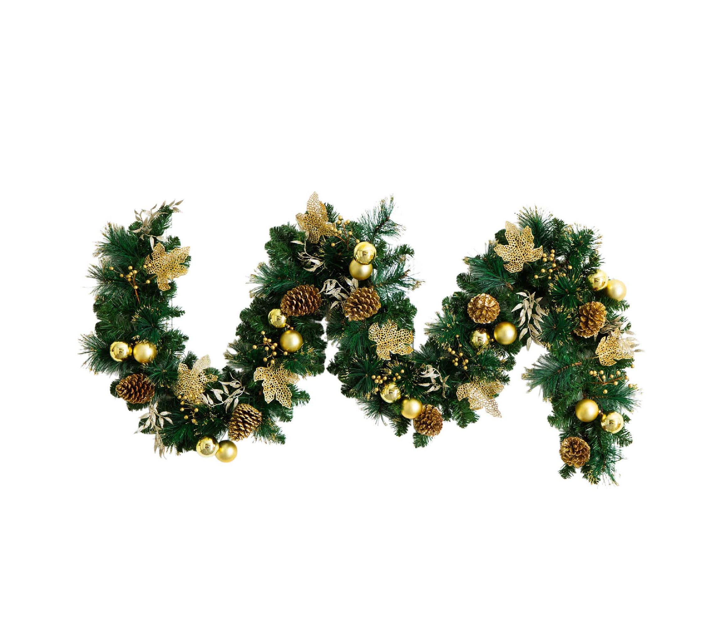 9-Foot Pre-Lit Artificial Golden Frosted Christmas Garland with 50 Warm White LED Lights Pinecones, Berries and Ornaments