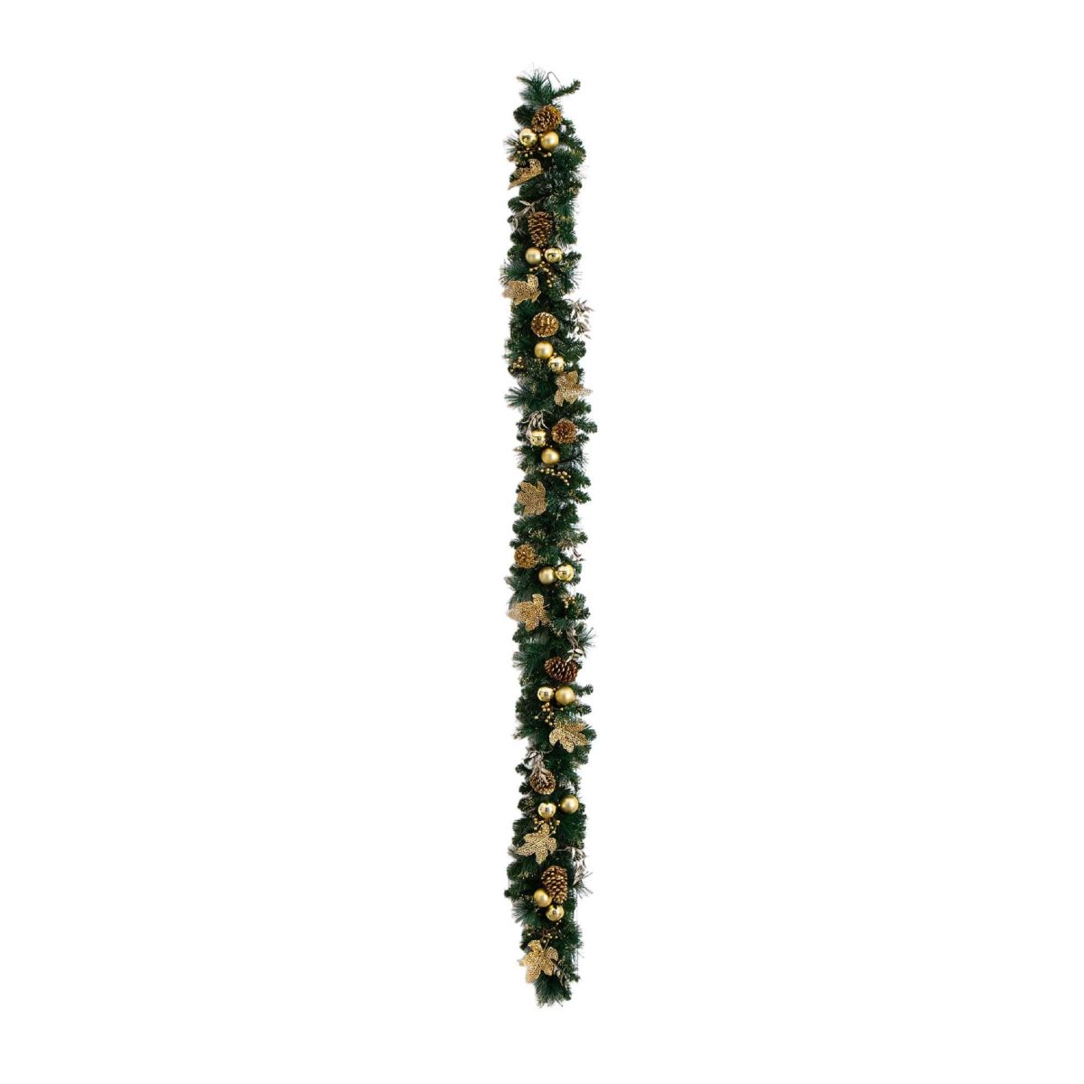 9-Foot Pre-Lit Artificial Golden Frosted Christmas Garland with 50 Warm White LED Lights Pinecones, Berries and Ornaments