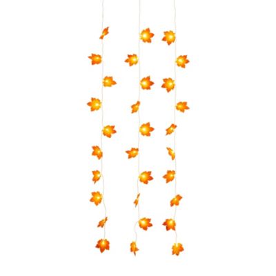 Nearly Natural 5-Foot Pre-Lit Autumn Maple Leaf Artificial Fall Garland with 10 Warm White LED String Lights - Set of 3, Orange