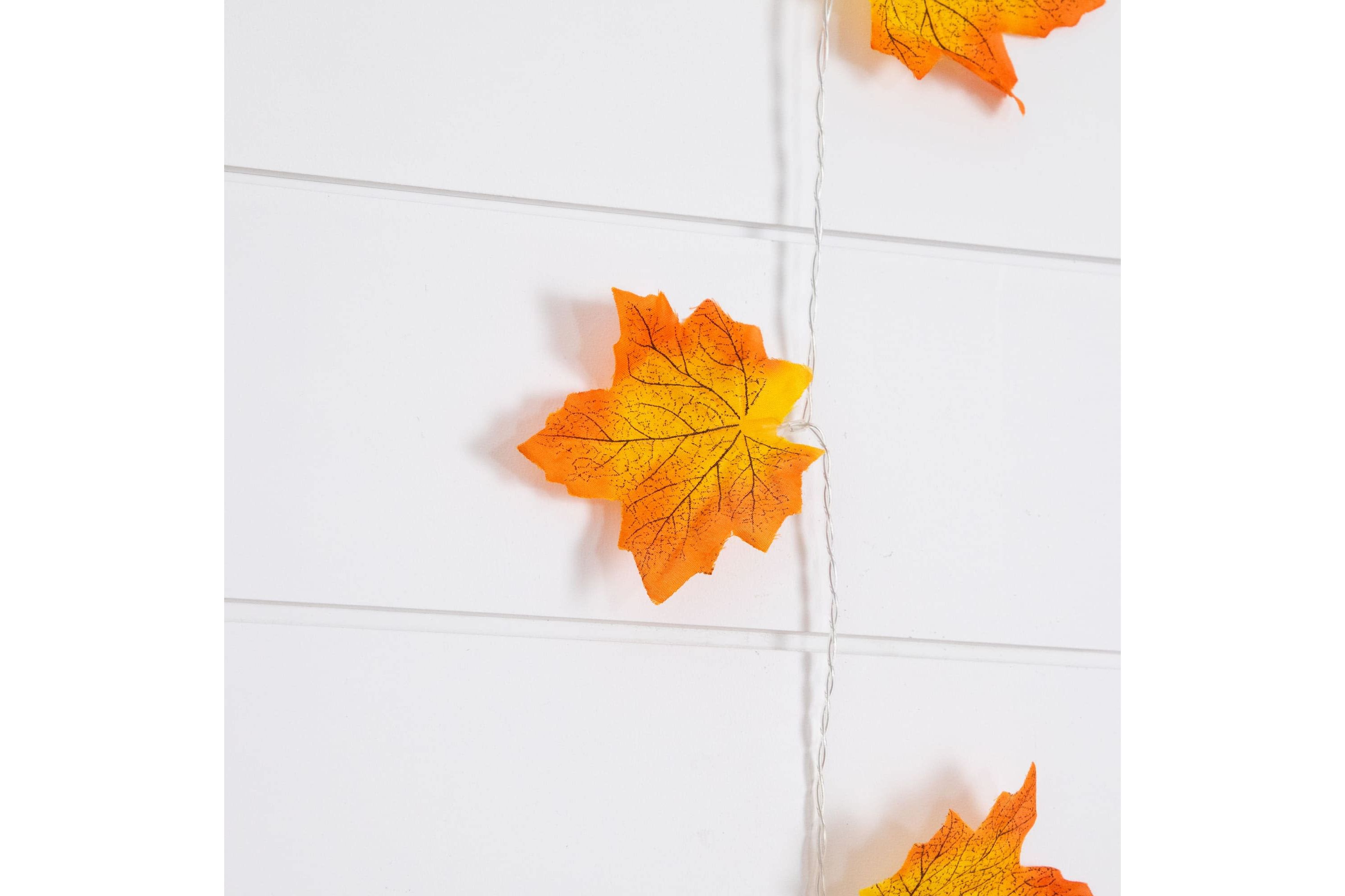 5-Foot Pre-Lit Autumn Maple Leaf Artificial Fall Garland with 10 Warm White LED String Lights - Set of 3