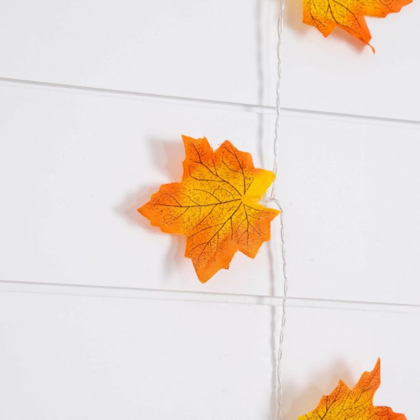 5-Foot Pre-Lit Autumn Maple Leaf Artificial Fall Garland with 10 Warm White LED String Lights - Set of 3