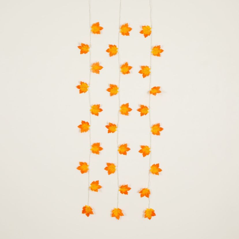 5-Foot Pre-Lit Autumn Maple Leaf Artificial Fall Garland with 10 Warm White LED String Lights - Set of 3