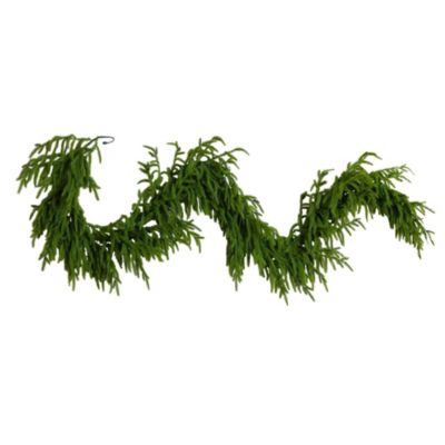 Nearly Natural 6-Foot Pre-Lit Artificial Real Touch Norfolk Island Pine Garland with 35 Warm White LED Lights and Natural Look, Green