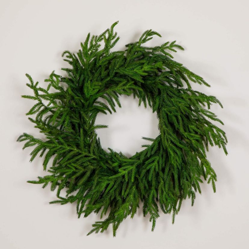 24-Inch Artificial Real Touch Norfolk Island Pine Wreath with Natural Look