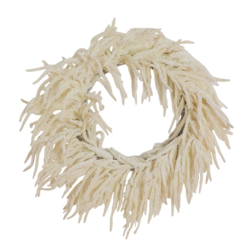 24-Inch Artificial Real Touch White Norfolk Island Pine Wreath with Natural Look