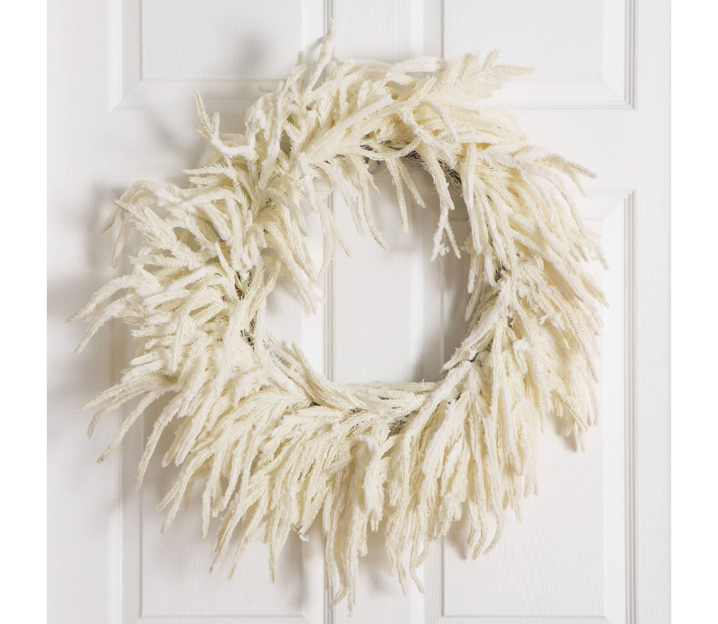 24-Inch Artificial Real Touch White Norfolk Island Pine Wreath with Natural Look