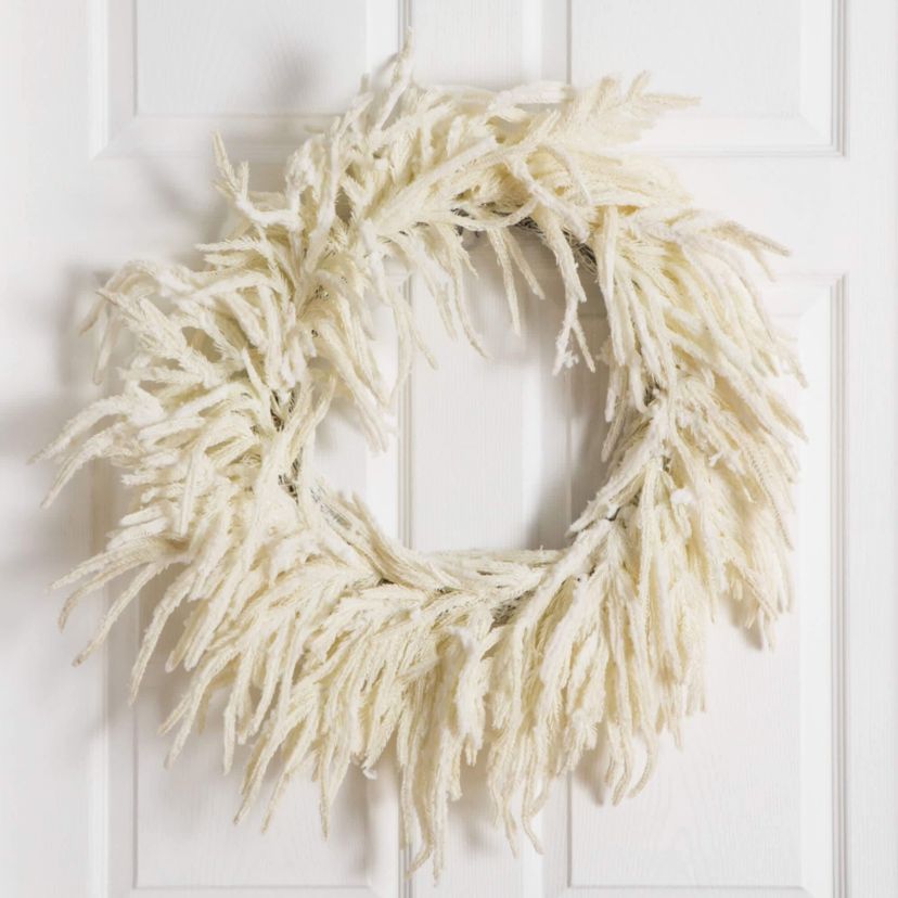 24-Inch Artificial Real Touch White Norfolk Island Pine Wreath with Natural Look