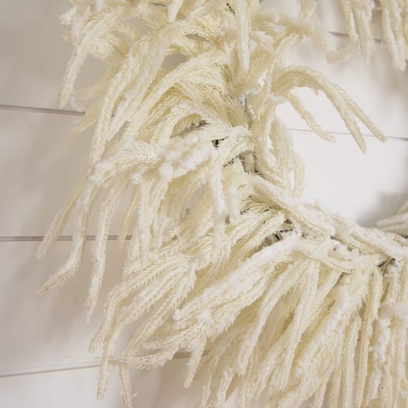 24-Inch Artificial Real Touch White Norfolk Island Pine Wreath with Natural Look