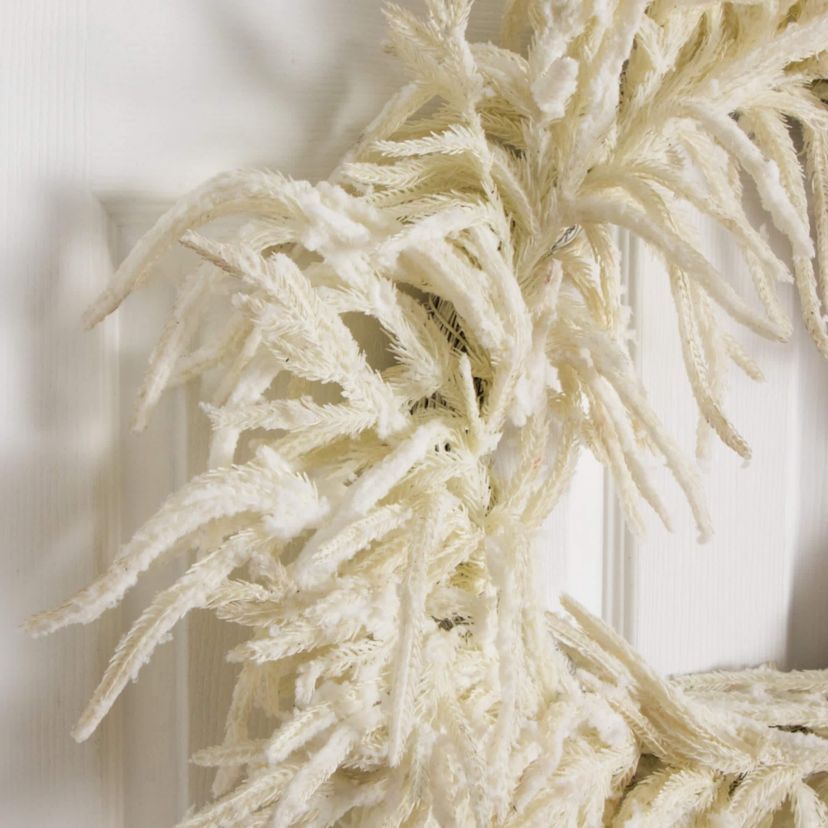 24-Inch Artificial Real Touch White Norfolk Island Pine Wreath with Natural Look