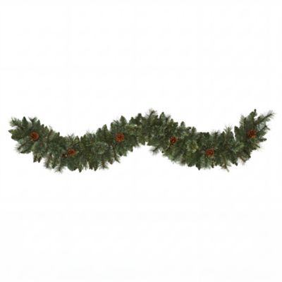 Nearly Natural 6-Foot Artificial White Mountain Pine Garland with Pinecones, Green