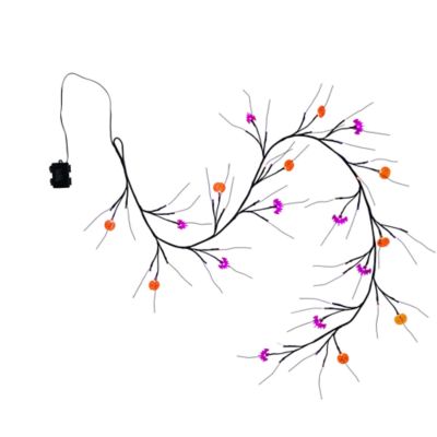 Nearly Natural 6.5-Foot Artificial Halloween Twig Garland with 57 Orange and Purple LED Lights, Black