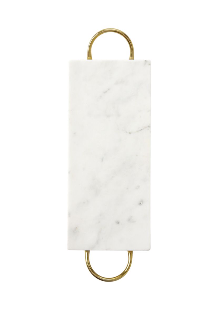 Footed White Marble Tray with Gold Handles