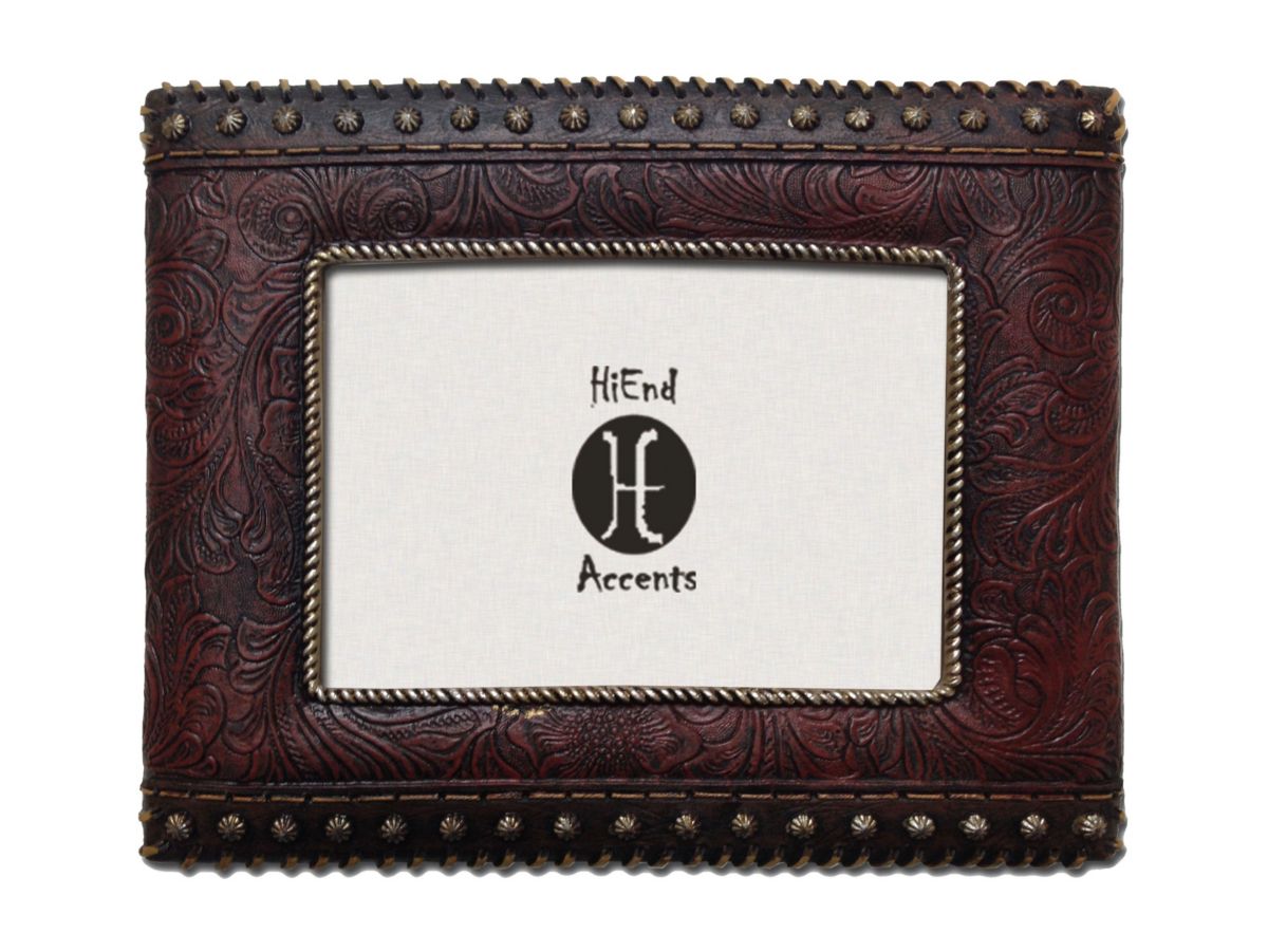 Tooled Leather & Studded Sides Picture Frame, 4" x 6", 1PC