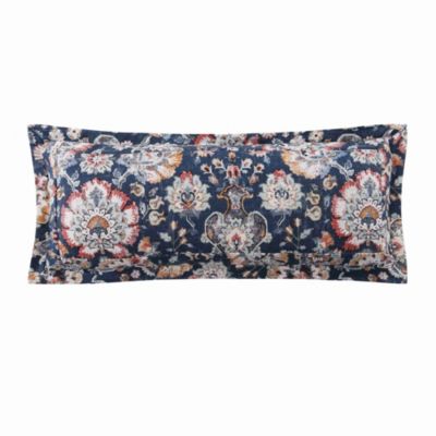 HiEnd Accents Derby Washed Linen Blend Lumbar Pillow, Navy Vintage English Floral Print, Classic Traditional Bedding