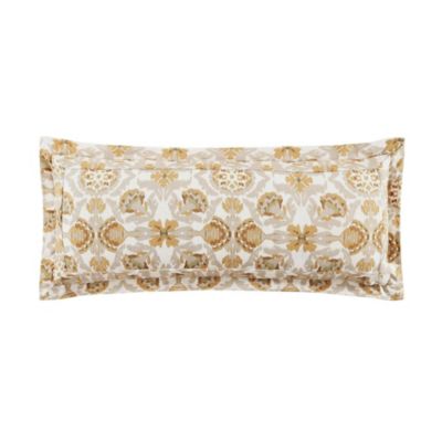 HiEnd Accents Andie Washed Linen Vintage Floral Bedding Medallion Print Decorative Lumbar Pillow, 14" x 36", 3 ft