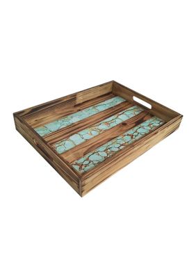 Wooden Tray with Turquoise Inlay