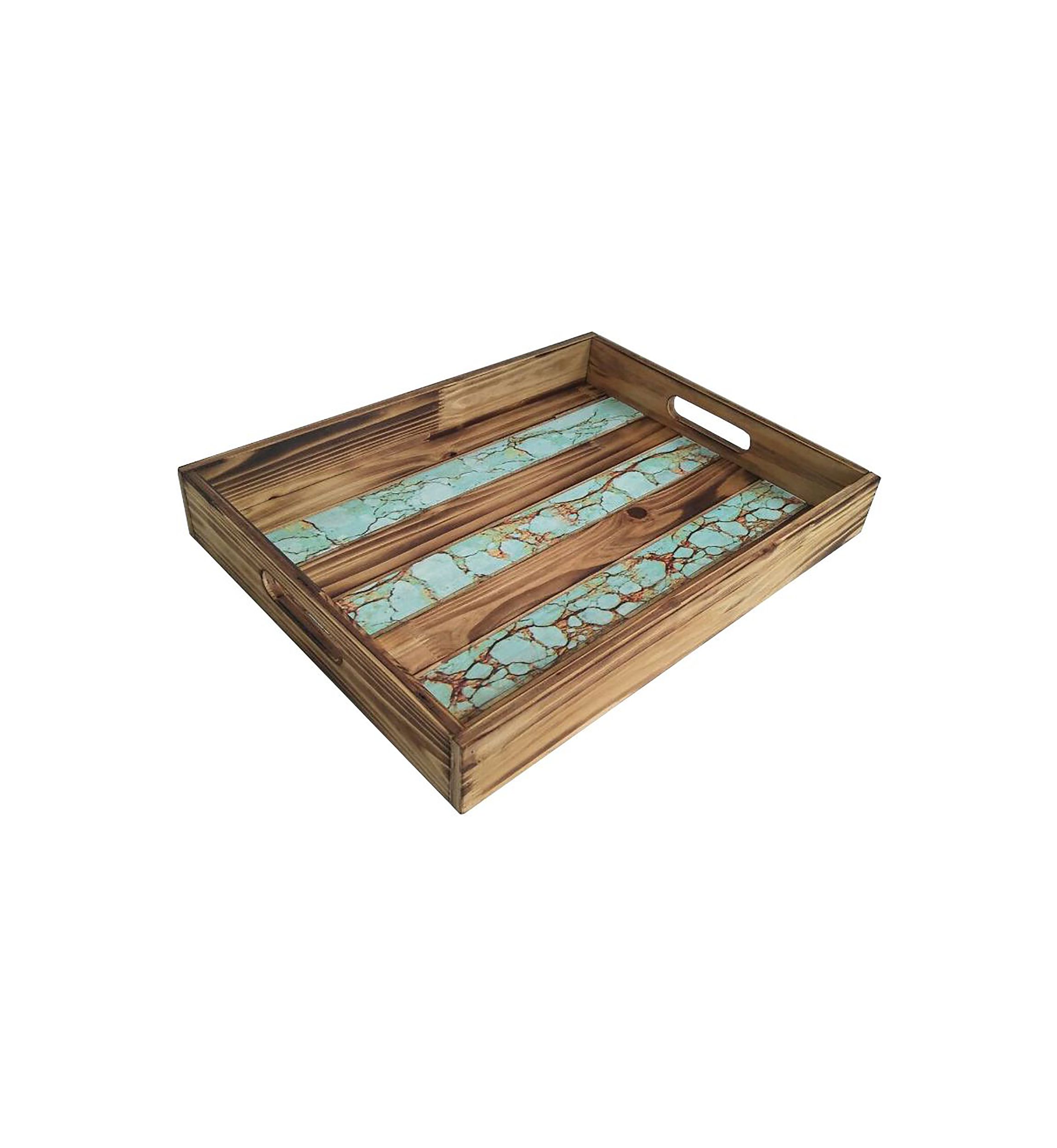 Wooden Tray with Turquoise Inlay