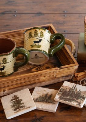 Moose Mug and Scenery Tree Coaster Set