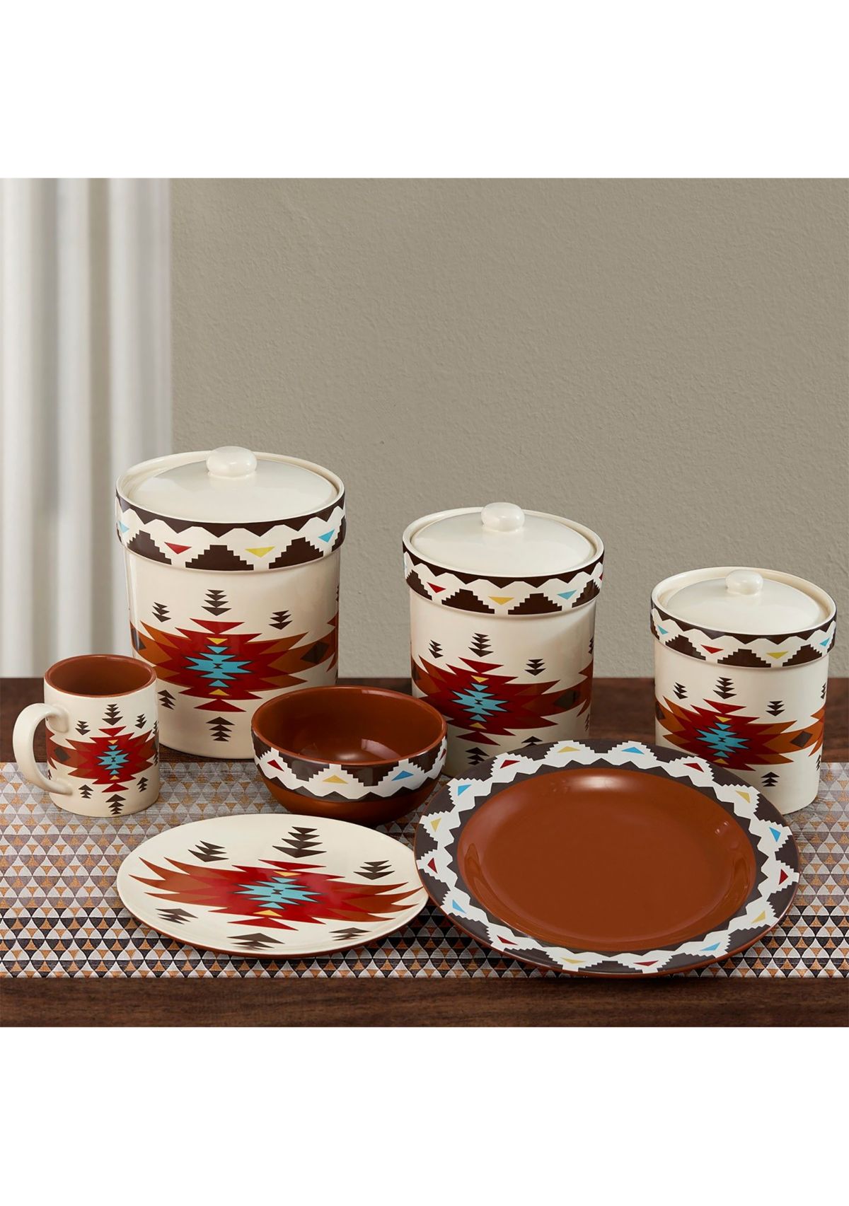 Del Sol Aztec Southwestern Dinnerware and Canister Set