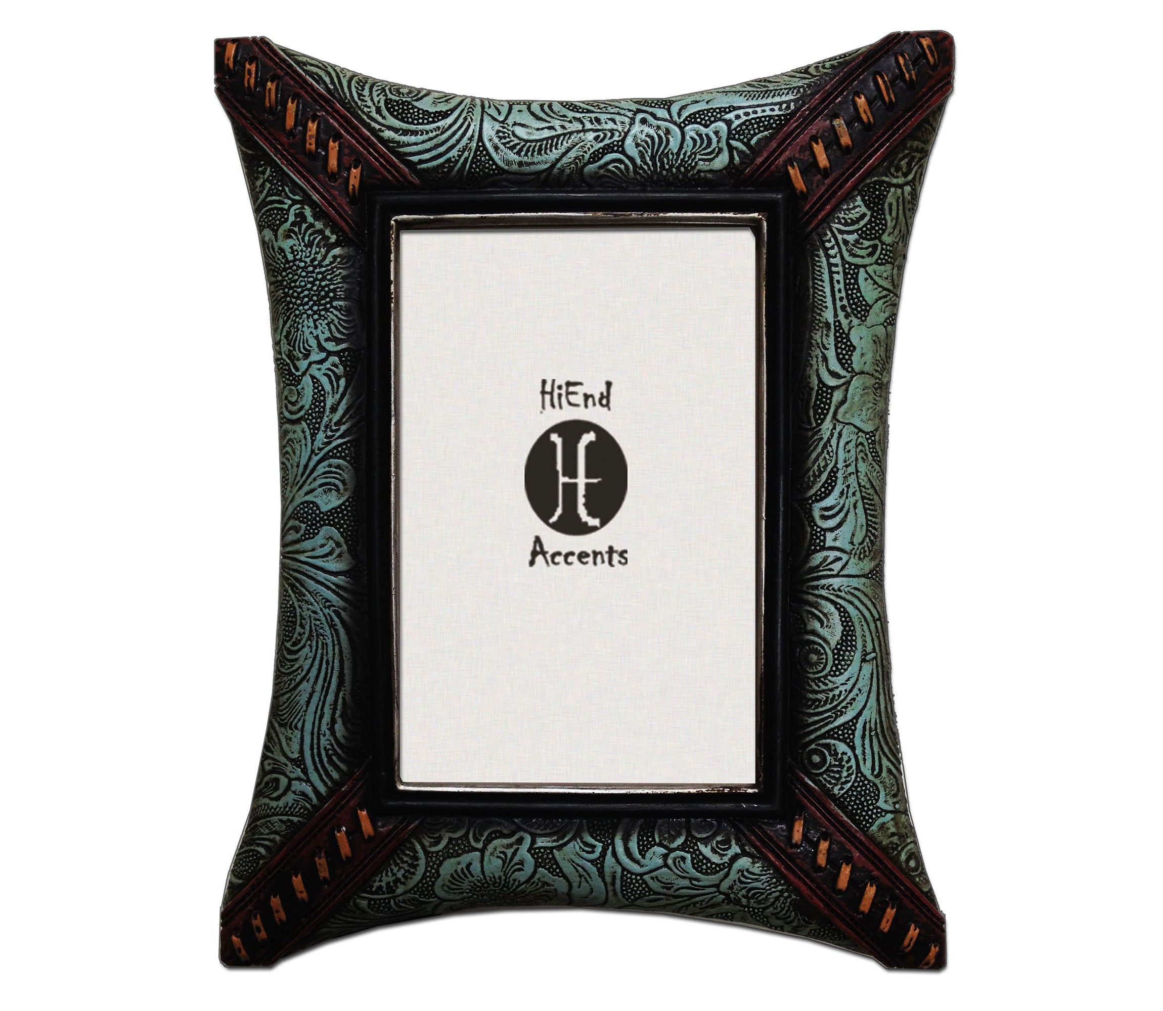 Tooled Leather with Corner Lacing Picture Frame
