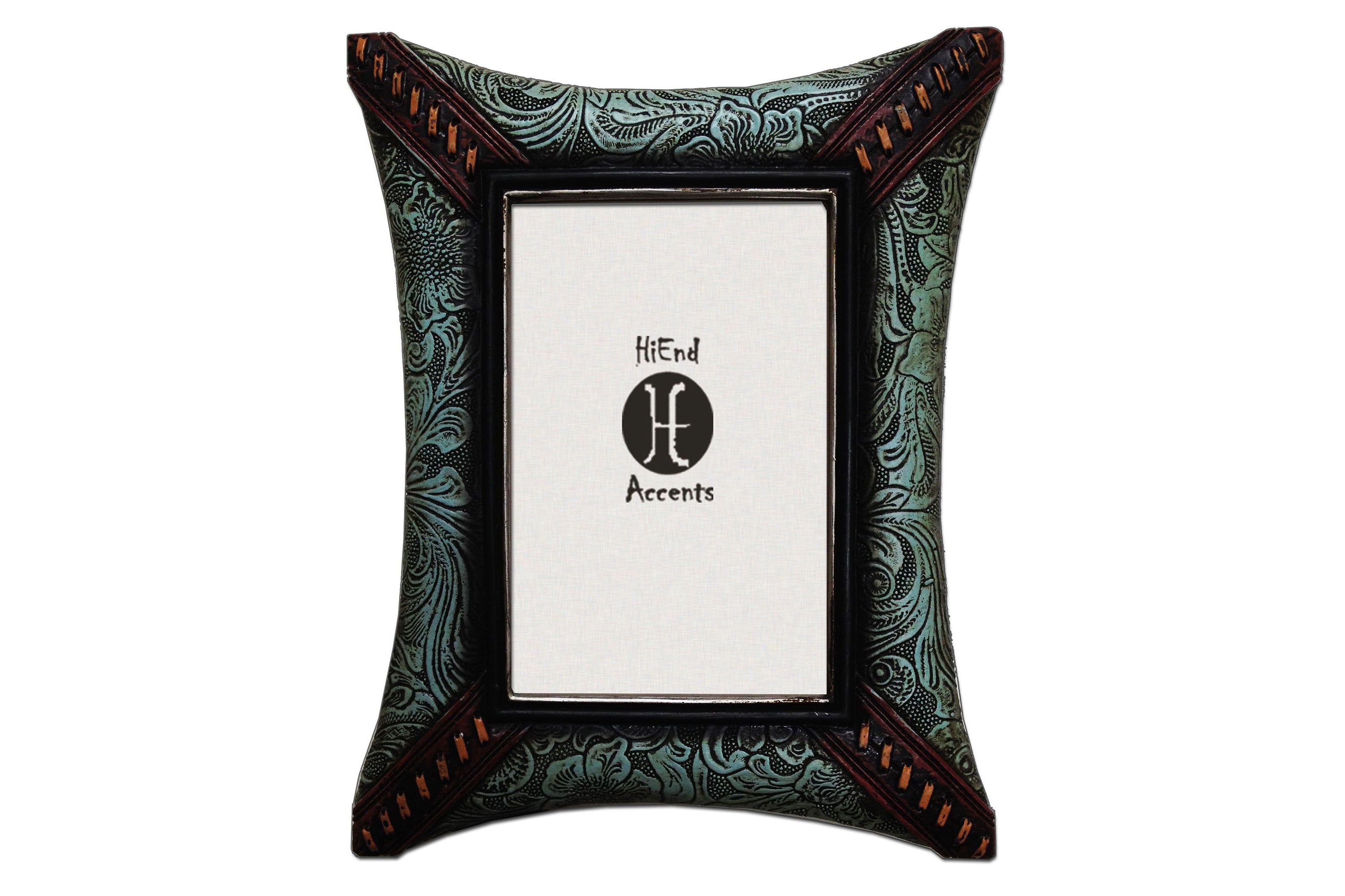 Tooled Leather with Corner Lacing Picture Frame