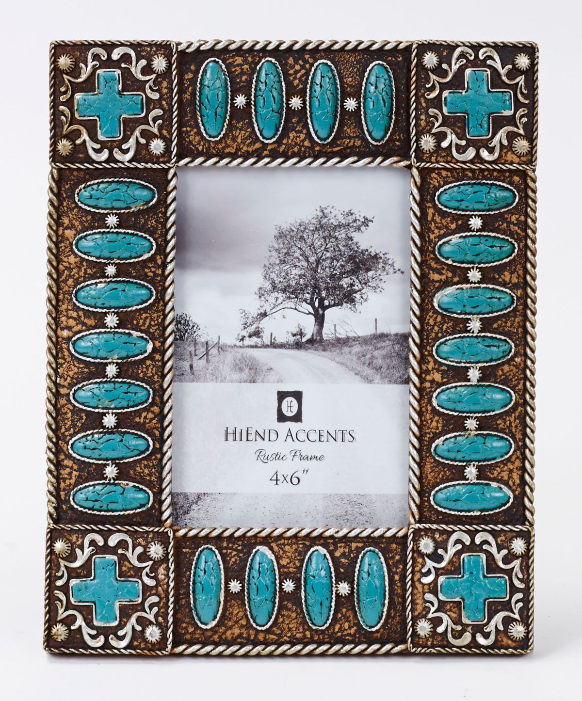 Turquoise Stones Cross Picture Frame, 4" x 6", 1PC