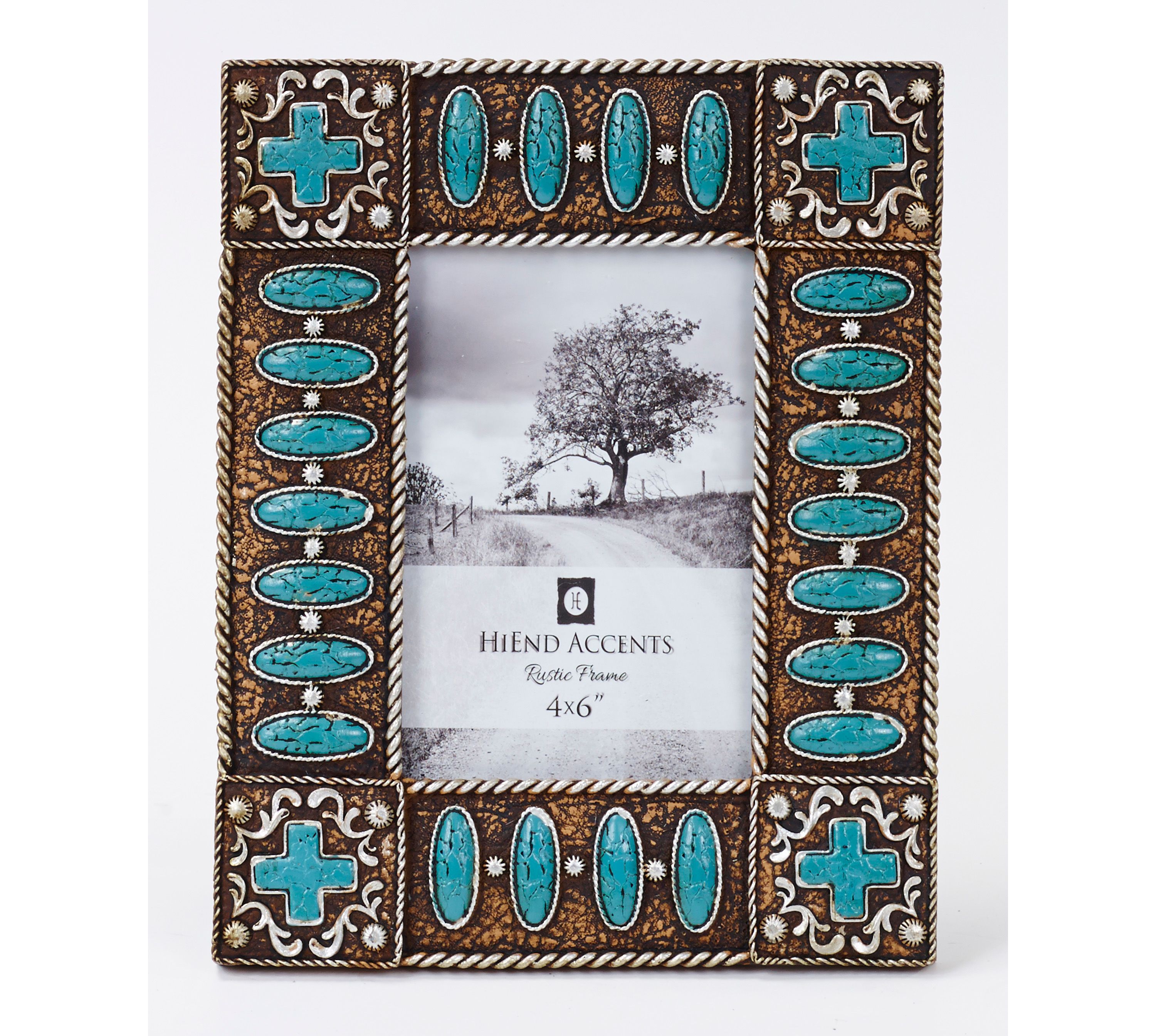 Turquoise Stones Cross Picture Frame, 4" x 6", 1PC