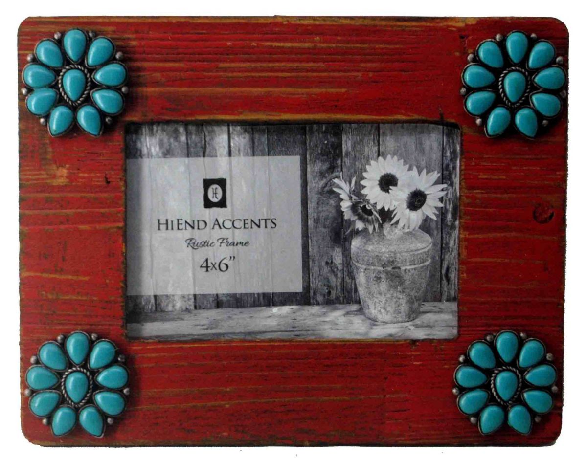 Turquoise Squash Blossom Corners Picture Frame, 4" x 6", 1PC