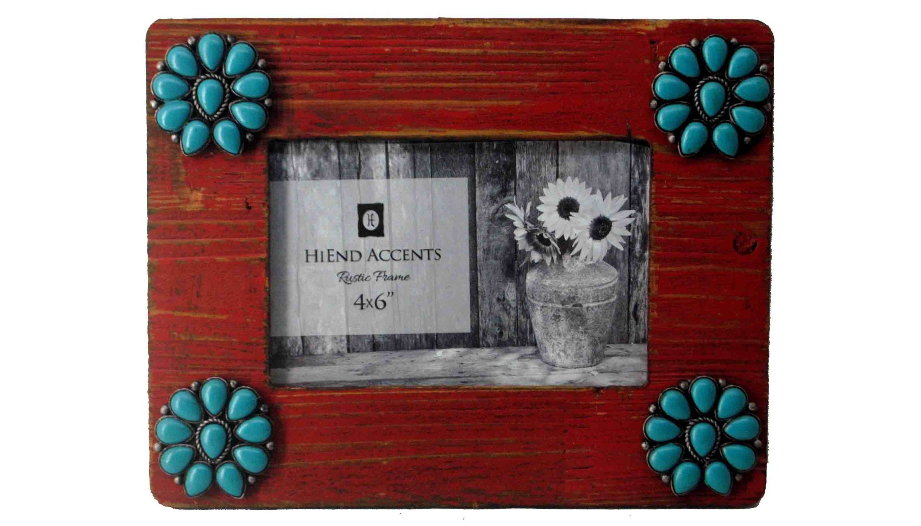 Turquoise Squash Blossom Corners Picture Frame, 4" x 6", 1PC