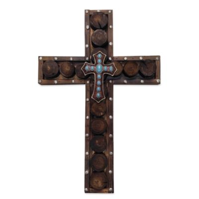 Paseo Road by HiEnd Accents Studded Wood & Turquoise Cross Wall Décor, Brown