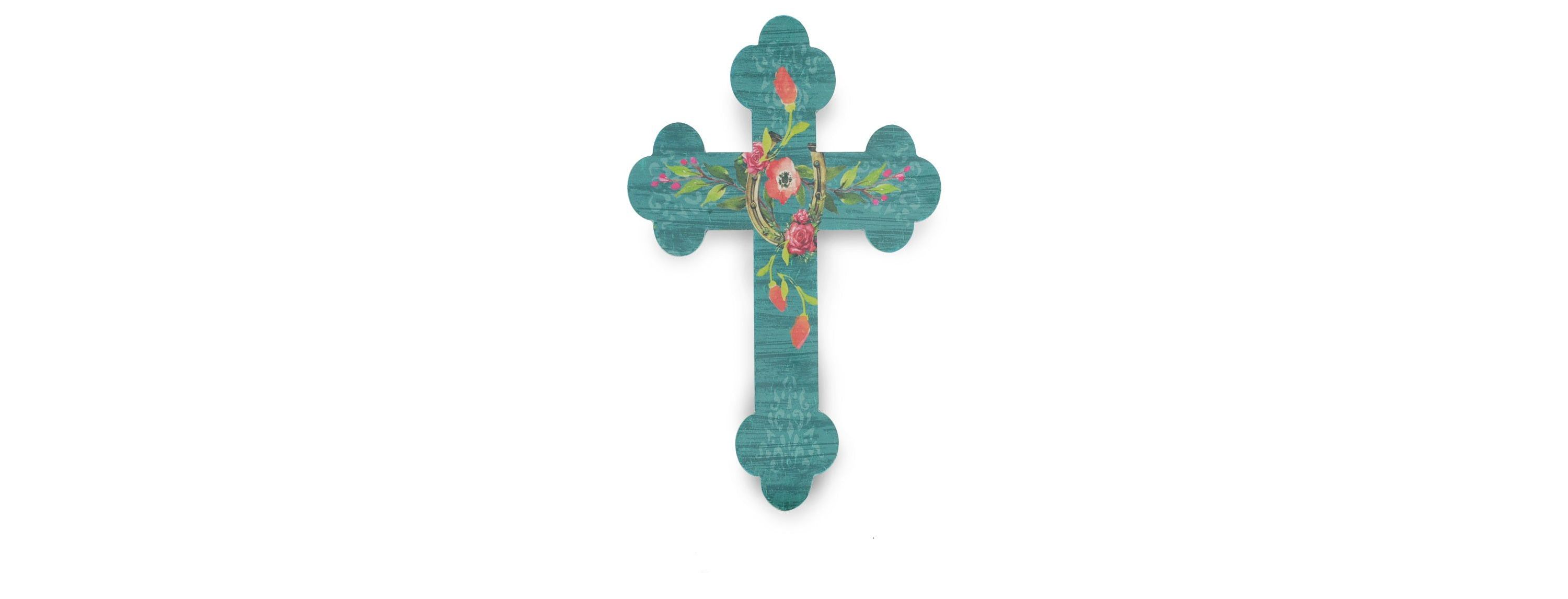 Turquoise Floral Horseshoe Cross Wall Décor