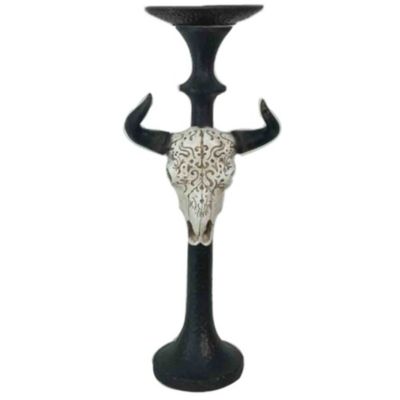 Carved Skull Tapered Pillar Candle Holder