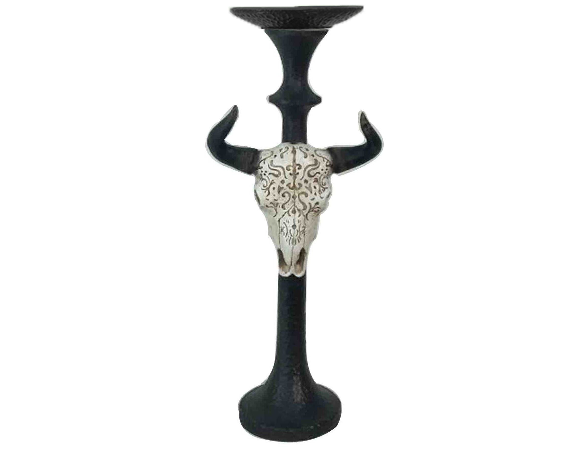Carved Skull Tapered Pillar Candle Holder