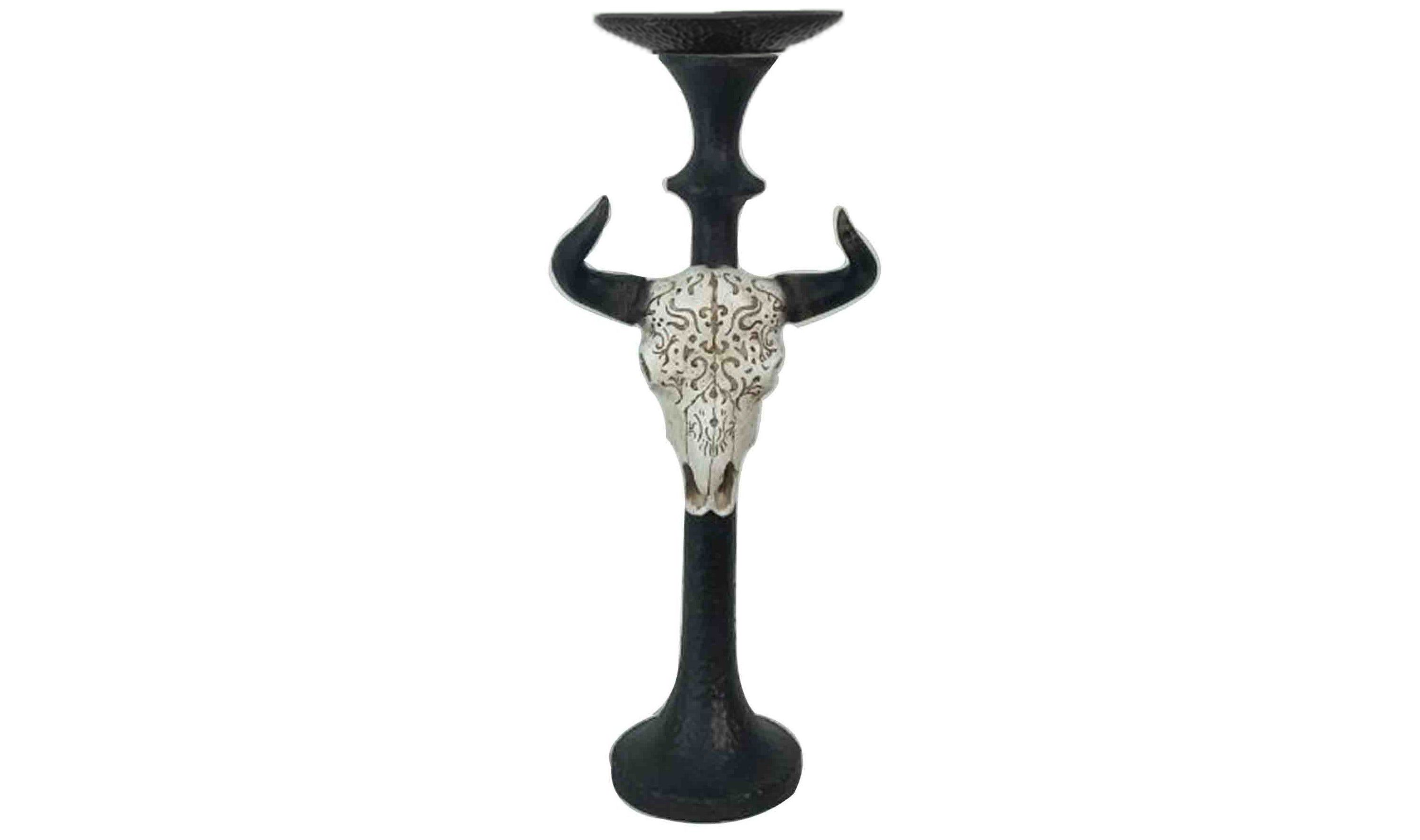 Carved Skull Tapered Pillar Candle Holder