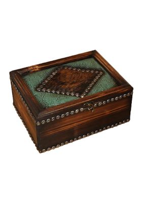 Paseo Road by HiEnd Accents Tooled Faux Leather & Genuine Hide Accent Trinket Box, 1PC