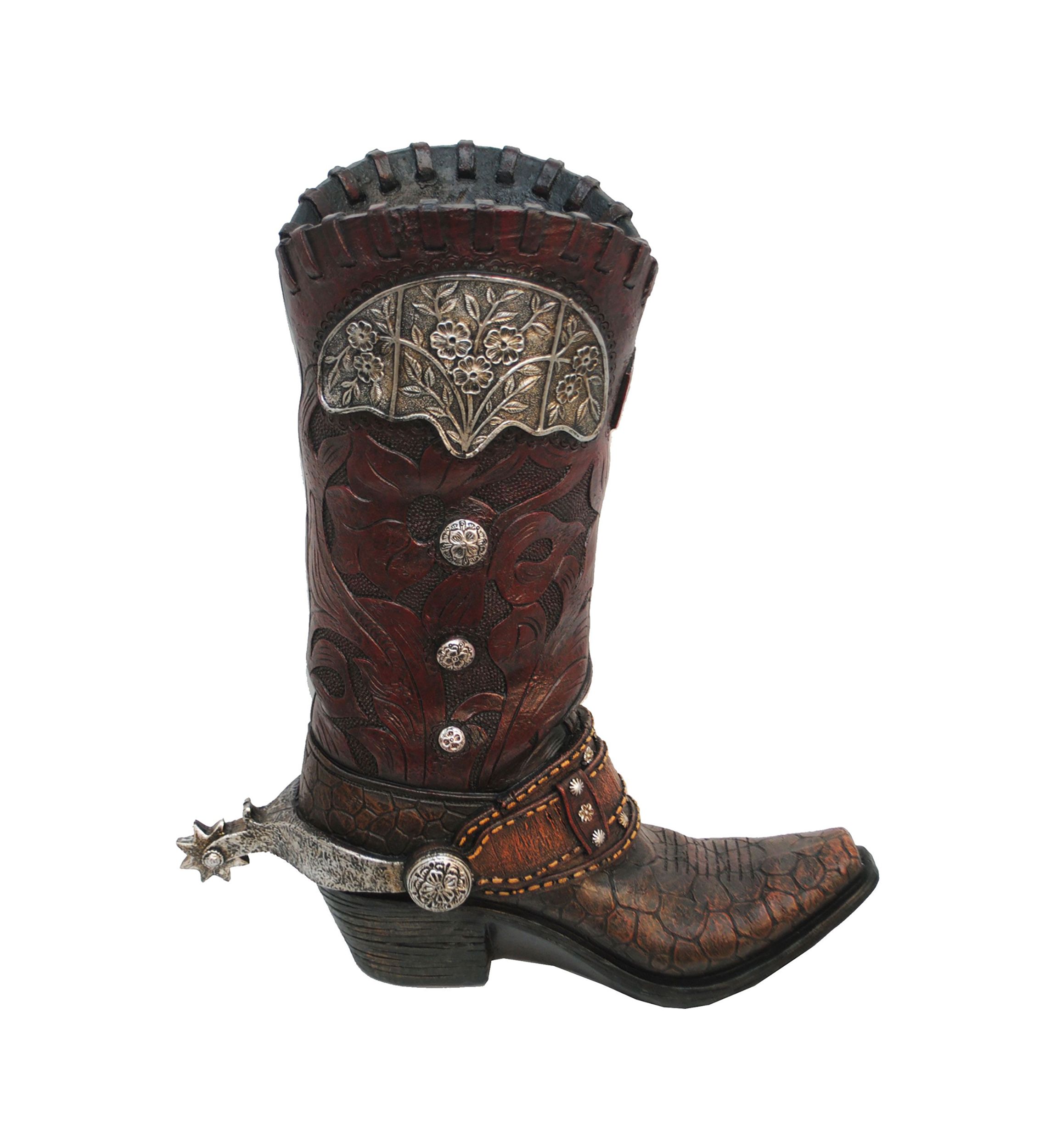 Tooled Cowboy Boot Vase, 1PC