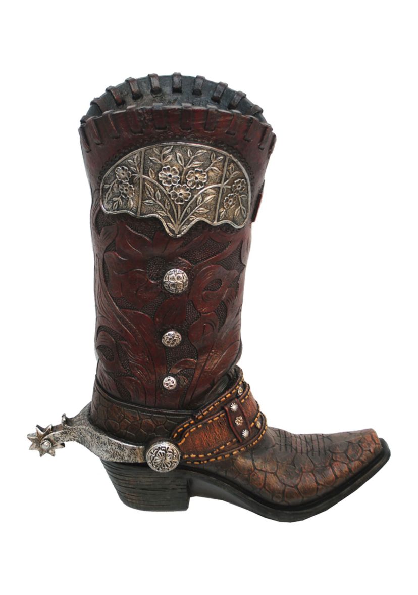 Tooled Cowboy Boot Vase, 1PC