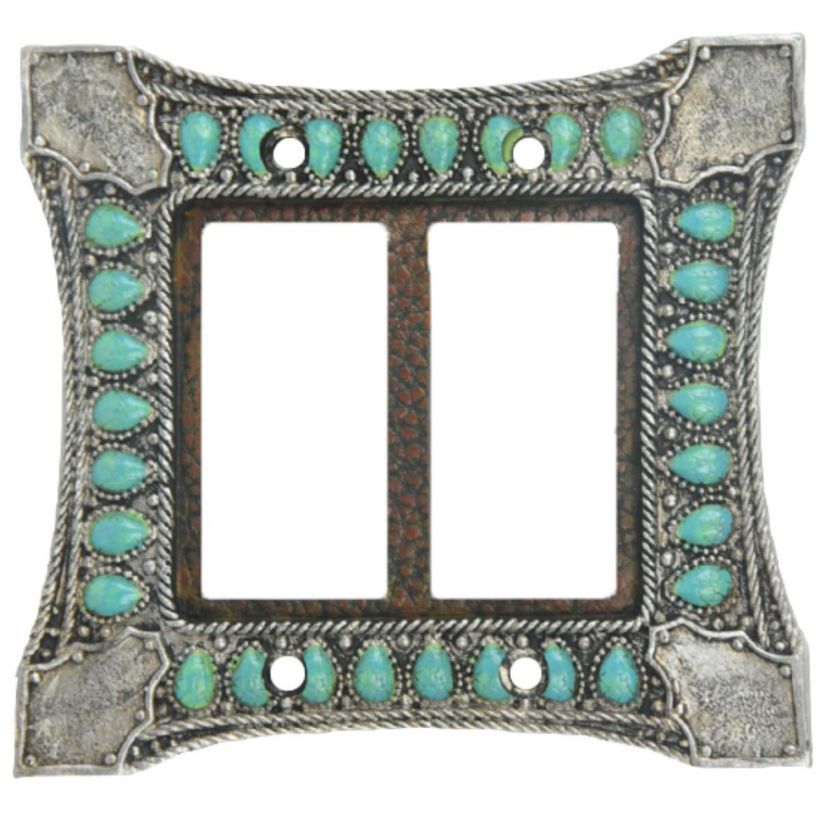 Turquoise Double Rocker Wall Switch Plate, 5.5" x 4.75", 1PC