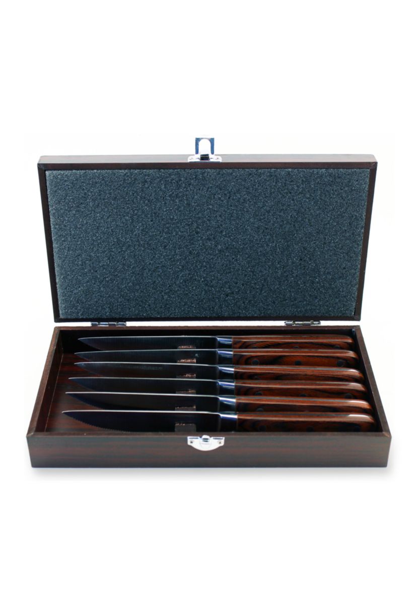 Pakkawood 7-Piece Steak Knife Set with Wood Gift Case