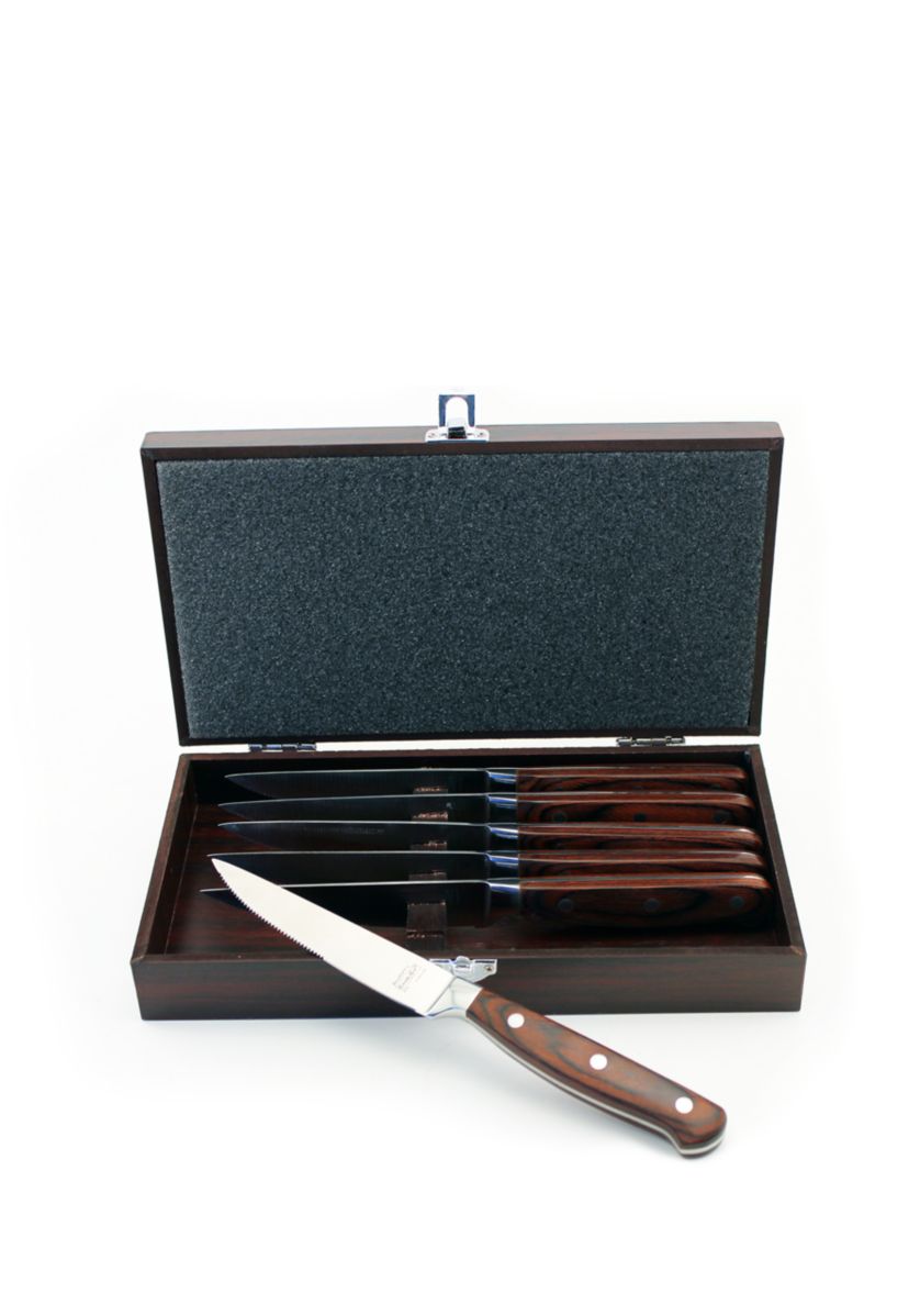 Pakkawood 7-Piece Steak Knife Set with Wood Gift Case