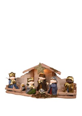 8 Inch Nativity Set With 2 Warm White Battery Operated Led Lights