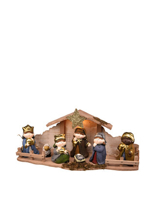8 Inch Nativity Set With 2 Warm White Battery Operated Led Lights