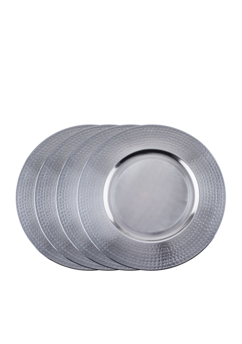  Brushed Nickel Hammered Rim Charger Plates, Set of 4