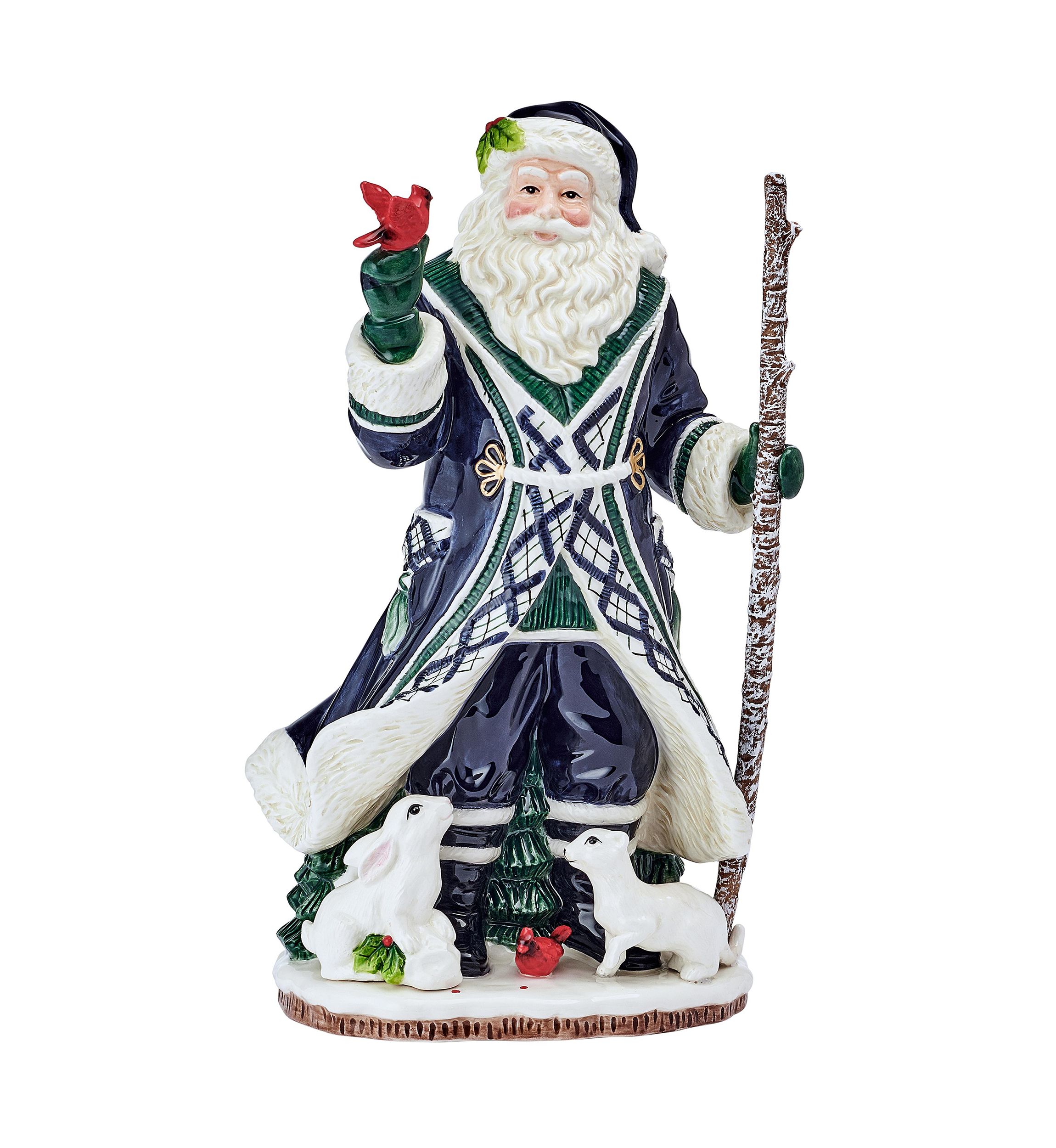 Winter Berry Blue Santa Figurine