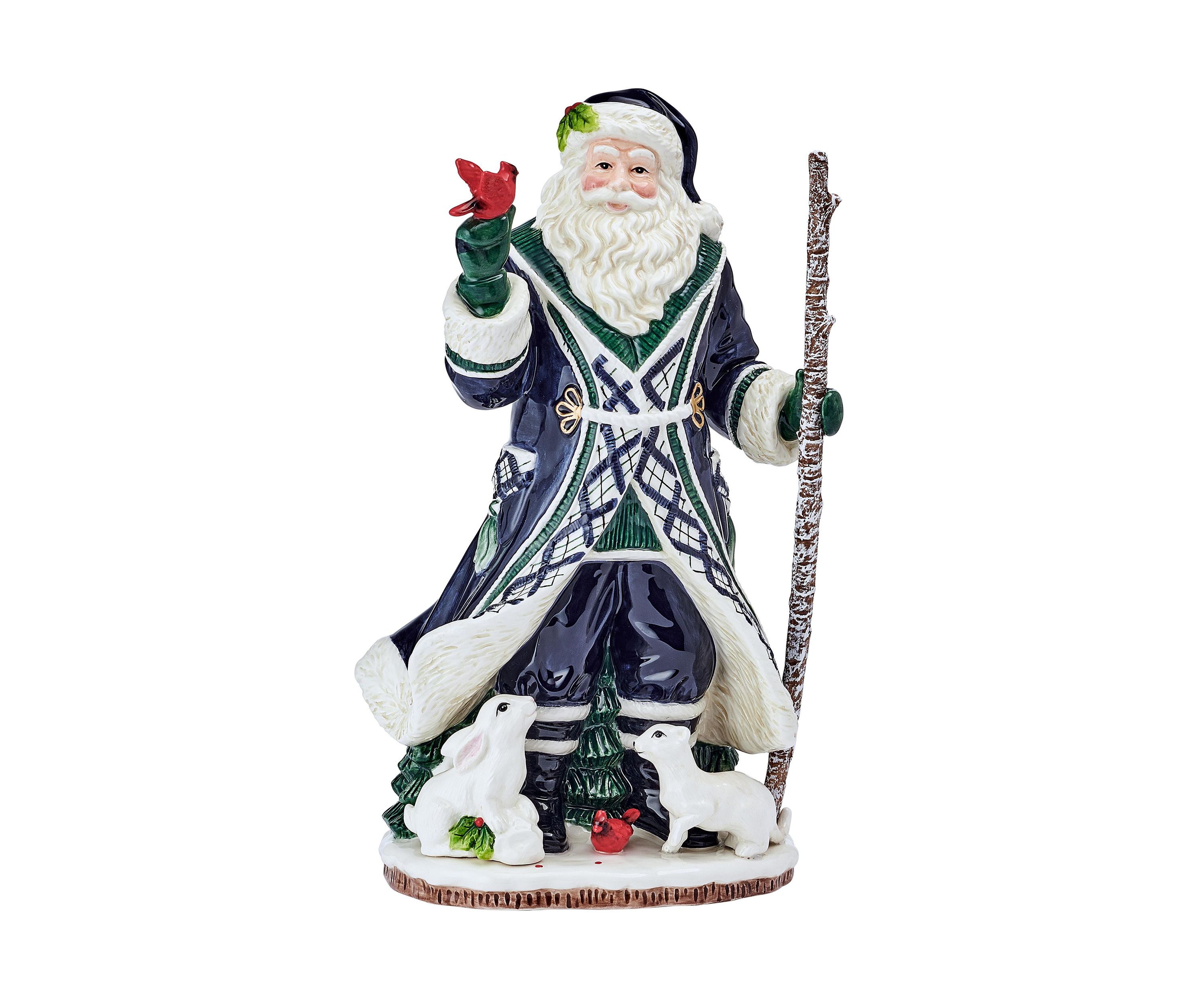 Winter Berry Blue Santa Figurine