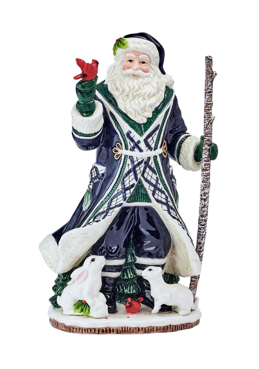 Winter Berry Blue Santa Figurine