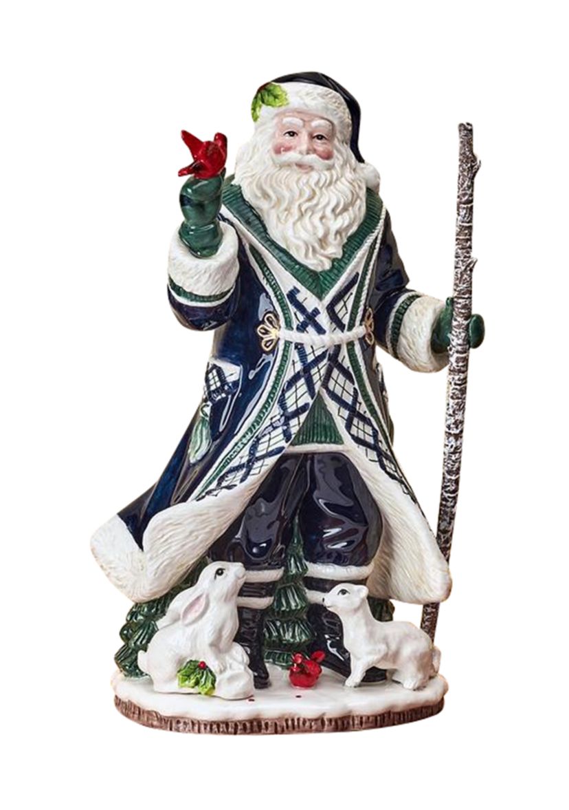 Winter Berry Blue Santa Figurine