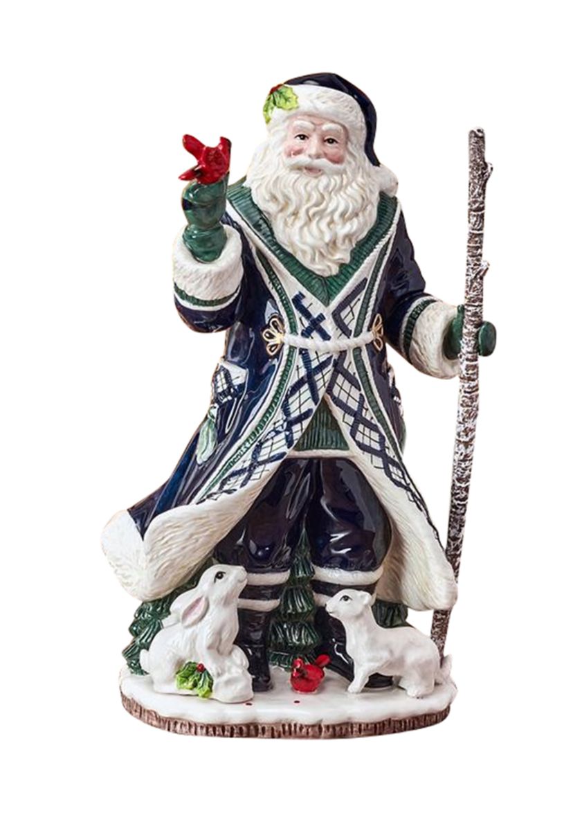 Winter Berry Blue Santa Figurine