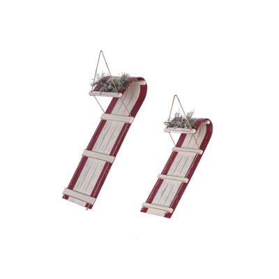 C&F Home Wooden Sled Christmas Ornament Set 2, White