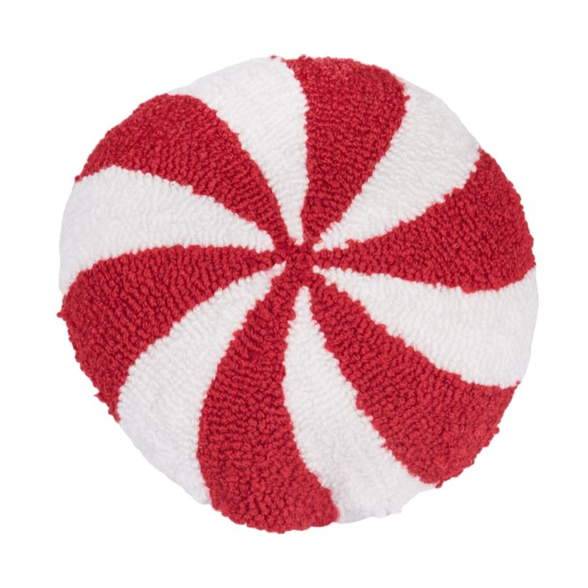10" x 10" Mini Round Peppermint Hooked Throw Pillow